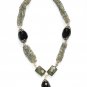 ST054 Labradorite and Onyx Necklace in Sterling Silver