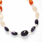 ST060       Rose Quartz, Onyx and Carnelian Necklace in Sterling Silver
