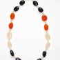 ST060       Rose Quartz, Onyx and Carnelian Necklace in Sterling Silver