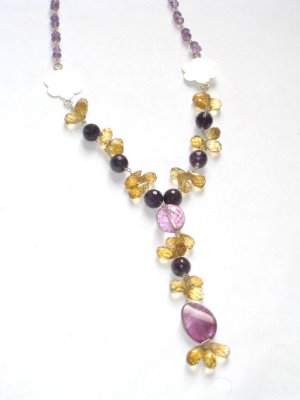 ST062       Amethyst, Onyx and Citrine Necklace in Sterling Silver