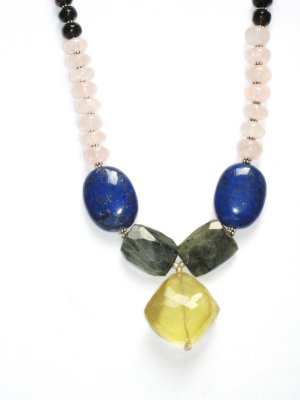 ST063       Mixed Stones Necklace in Sterling Silver