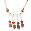 ST064       Moonstone, Carnelian and Smoky Quartz Necklace in Sterling Silver