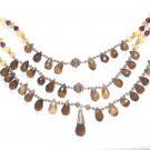 ST069       Smoky Quartz, Citrine and Garnet Necklace in Sterling Silver