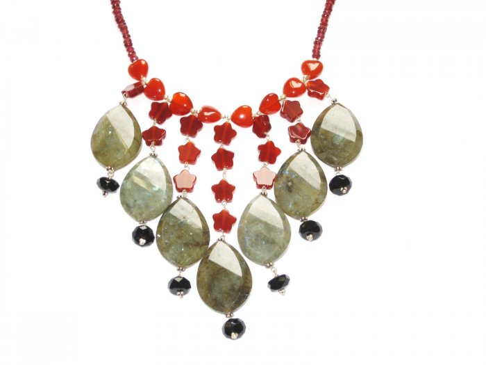 ST073 Mixed Stones Necklace in Sterling Silver