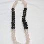 ST074 Rose Quartz and Onyx Necklace in Sterling Silver