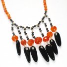 ST076       Carnelian, Onyx and Pearl Necklace in Sterling Silver