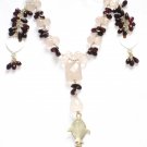 ST089       Rose Quartz and Garnet Necklace in Sterling Silver