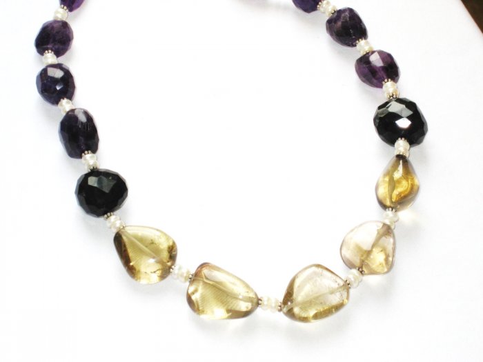 ST090 Citrine and Amethyst Necklace in Sterling Silver