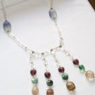 ST096       Heartshaped Semi-Precious Stones in a Moonstone Beaded Sterling Silver Necklace