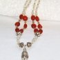 ST109       Sterling Silver Necklace with Carnelian, Citrine, Pearl, Amethyst and Onyx Beads