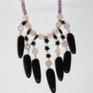 ST115       Amethyst, Rose Quartz and Onyx Necklace in Sterling Silver