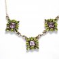 ST204       Peridot and Amethyst Cut Stone Necklace in Sterling Silver