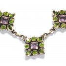 ST204       Peridot and Amethyst Cut Stone Necklace in Sterling Silver