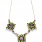 ST204       Peridot and Amethyst Cut Stone Necklace in Sterling Silver