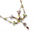 ST234       Cut Stone Mixed Stones Necklace in Sterling Silver
