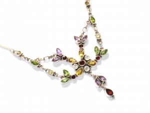 ST234       Cut Stone Mixed Stones Necklace in Sterling Silver