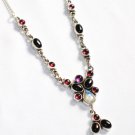 ST236       Cut Stone Mixed Stones Necklace in Sterling Silver