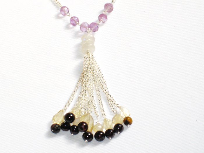 ST284 Mixed Stones Necklace in Sterling Silver