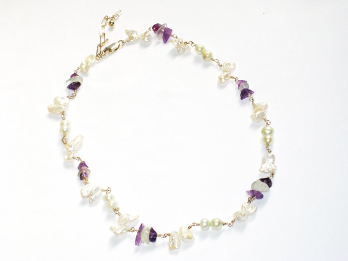 ST286 Amethsyt, Moonstone and Pearl Necklace in Sterling Silver