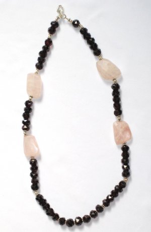 ST335       Rose Quartz and Garnet Necklace in Sterling Silver
