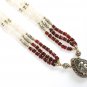 ST340       Garnet, Moonstone and Peridot  Necklace in Sterling Silver