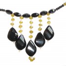ST358       Onyx and Smoky Quartz Necklace in Sterling Silver