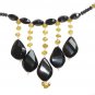 ST358       Onyx and Smoky Quartz Necklace in Sterling Silver