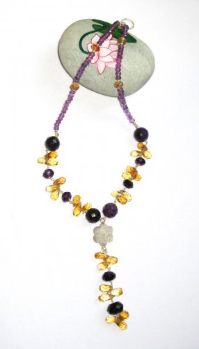 ST366       Citrine and Amethyst  Necklace in Sterling Silver