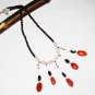 ST430       Rose Quartz, Carnelian and Onyx  Necklace in Sterling Silver