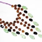 ST431       Onyx, Smoky Quartz, Amethyst and AgateNecklace"inSterlingSilver
