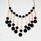 ST432       Red Jasper, Onyx and Rose Quartz  Necklace in Sterling Silver