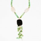 ST434       Jade, Rose Quartz and Onyx  Necklace in Sterling Silver