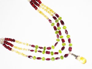 ST436       Citrine, Peridot and Garnet  Necklace in Sterling Silver