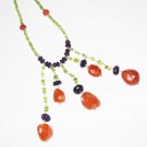 ST448       Peridot, Carnelian and Onyx  Necklace in Sterling Silver