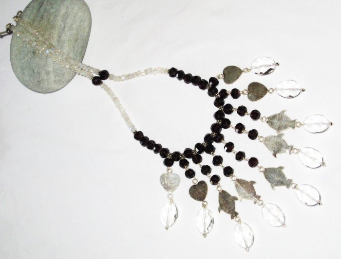 ST449 Moonstone and Garnet Necklace in Sterling Silver