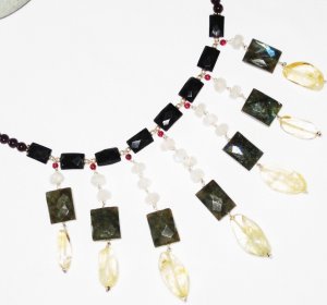 ST453       Mixed Stones  Necklace in Sterling Silver