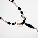 ST473       Rose Quartz and Onyx  Necklace in Sterling Silver