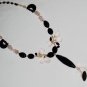 ST473 Rose Quartz and Onyx Necklace in Sterling Silver
