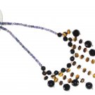 ST481       Blue CZ, Onyx and Tiger's Eyes  Necklace in Sterling Silver