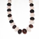 ST483       Rose Quartz and Smoky Quartz  Necklace in Sterling Silver