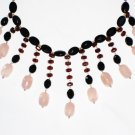 ST486       Rose Quartz, Garnet, Amethyst and Onyx  Necklace in Sterling Silver