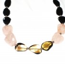 ST488       Rose Quartz, Smoky Quartz and Amethsyt  Necklace in Sterling Silver