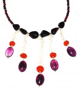 ST495       Mixed Stones  Necklace in Sterling Silver