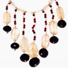 ST496       Onyx, Garnet and Rose Quartz  Necklace in Sterling Silver