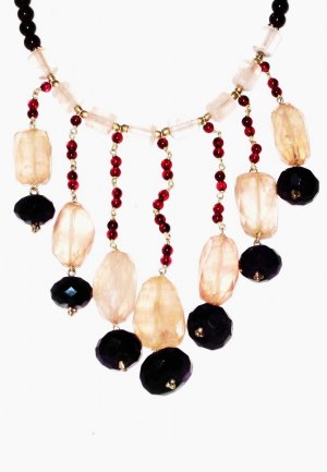 ST496       Onyx, Garnet and Rose Quartz  Necklace in Sterling Silver