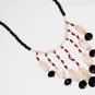 ST496       Onyx, Garnet and Rose Quartz  Necklace in Sterling Silver