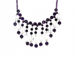 ST499       Amethyst, Onyx and CZ  Necklace in Sterling Silver