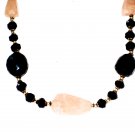 ST500       Rose Quatrtz, Onyx  Necklace in Sterling Silver