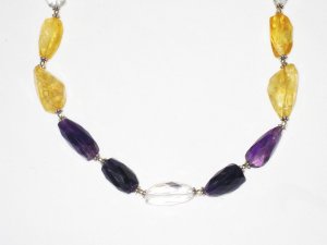 ST514       Smoky Quartz, Citrine, Amethyst and CZ  Necklace in Sterling Silver
