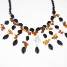 ST515       Onyx and Smoky Quartz  Necklace in Sterling Silver